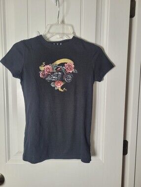 Black "Free" Tee with Motorcycle & Rose Graphic by Free State